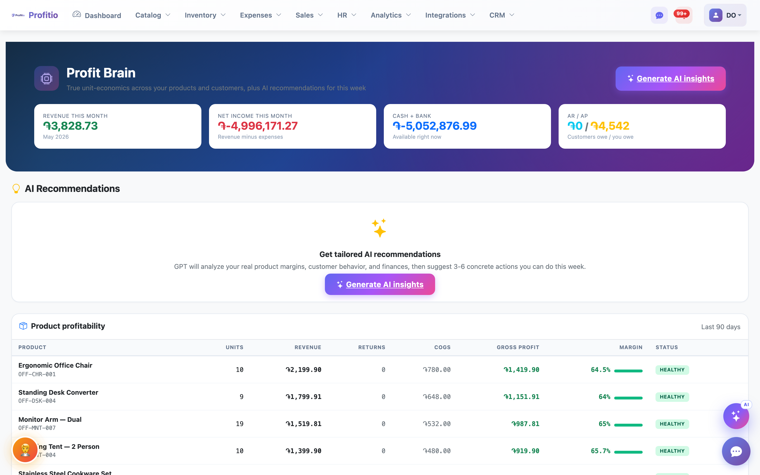 AI Profit Brain with recommendations